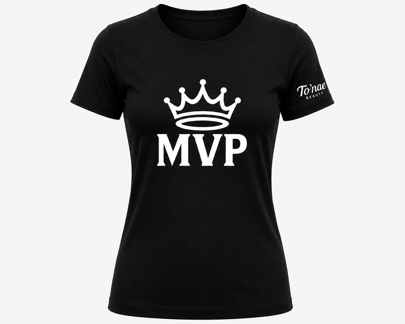 Black GAME FACE fitted Tee — Crowned MVP × To’nae Beauty