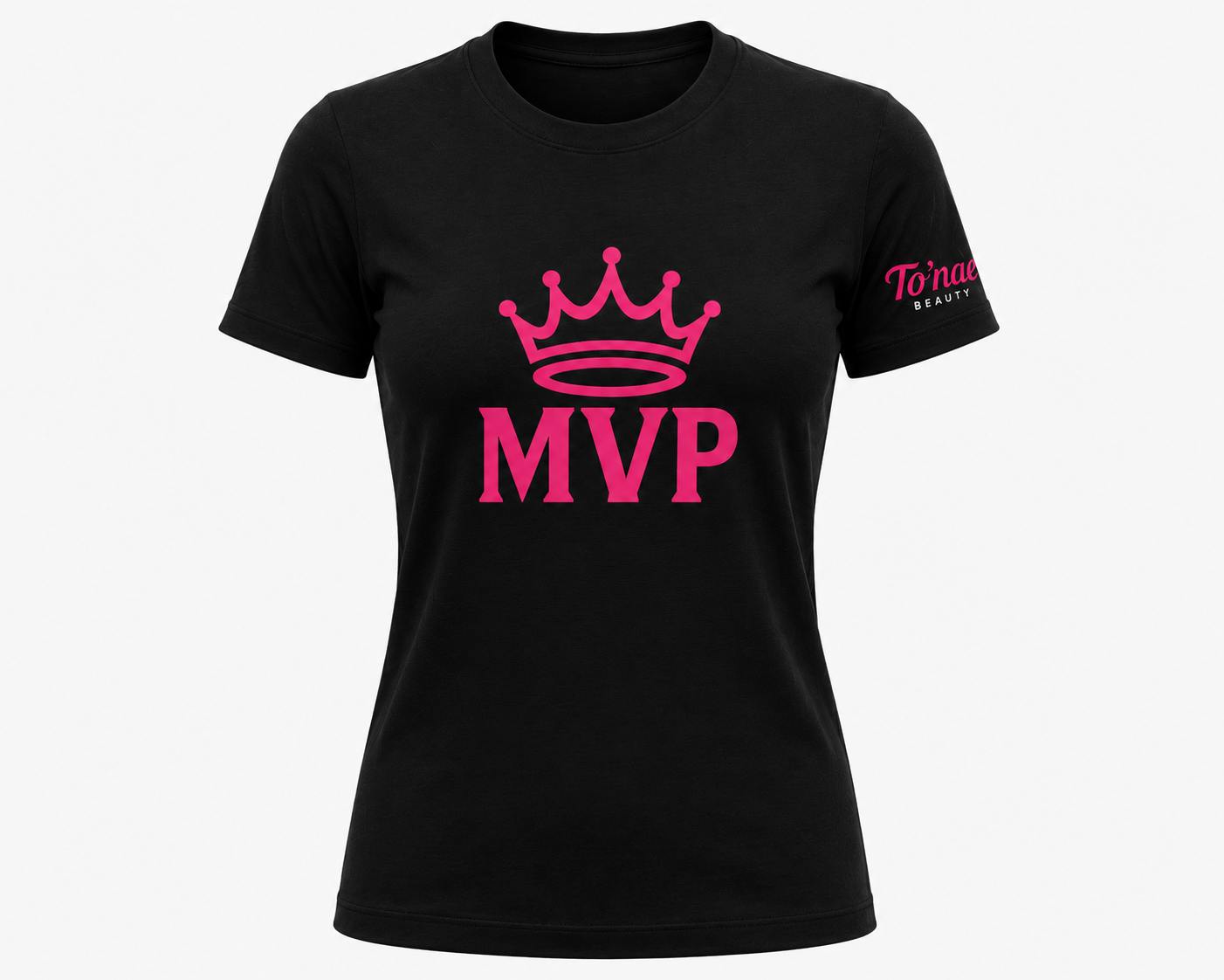 PINK GAME FACE fitted Tee — Crowned MVP × To’nae Beauty