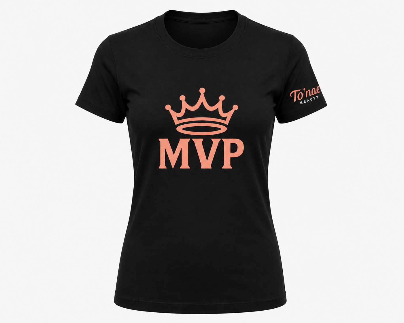 Peach GAME FACE fitted Tee — Crowned MVP × To’nae Beauty