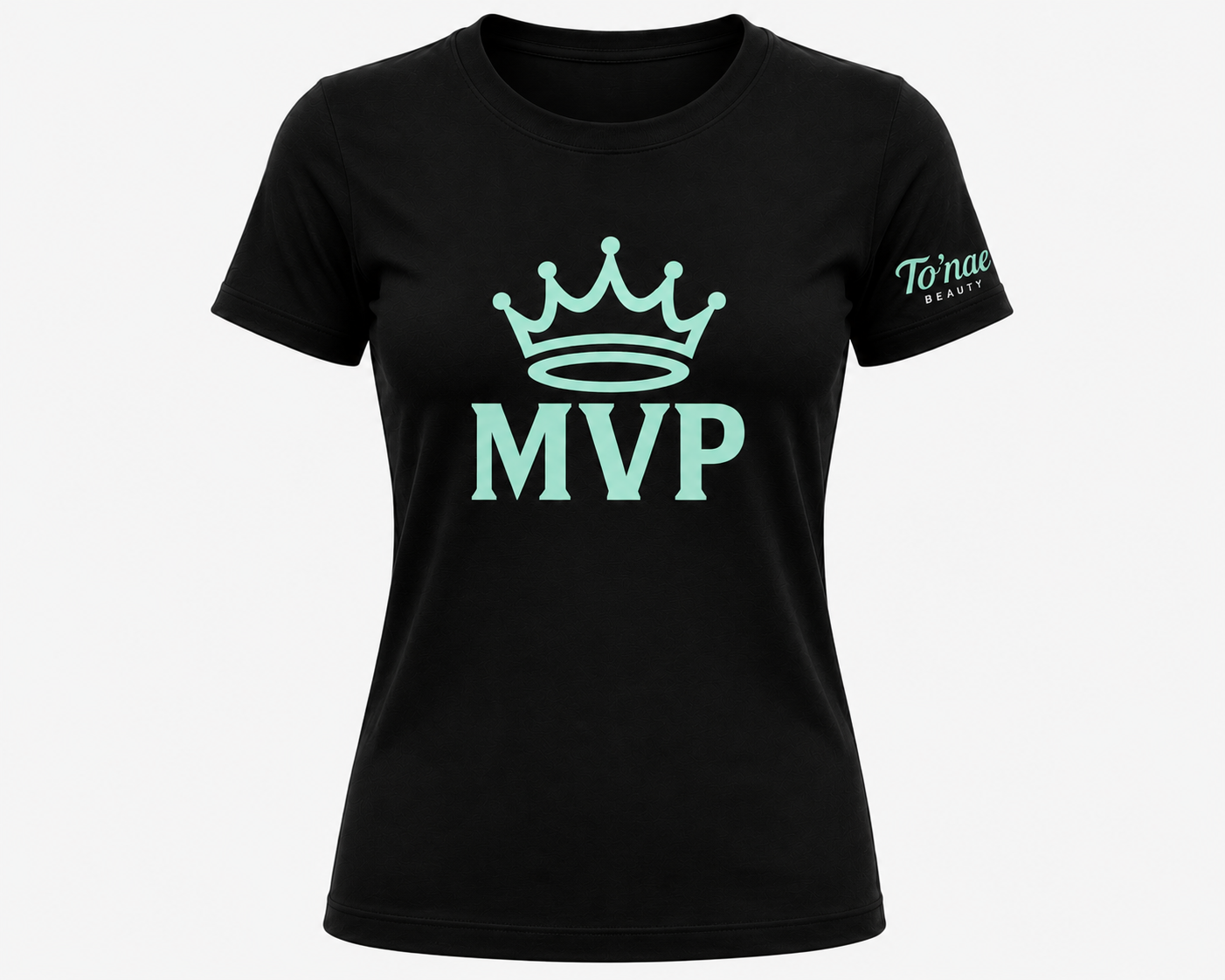 Seafoam GAME FACE fitted Tee — Crowned MVP × To’nae Beauty